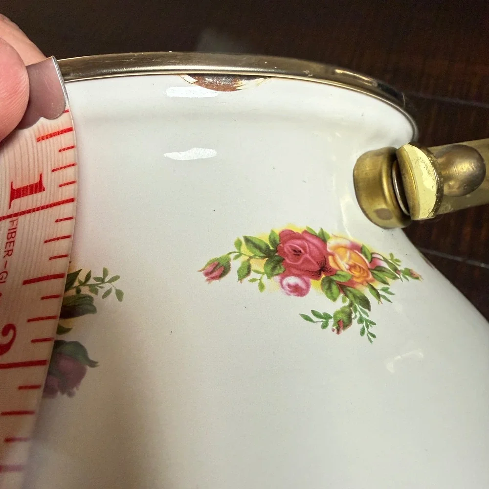 Royal Albert Old Country Roses Enamel‎ Tea Kettle Vintage Floral Teapot Brass